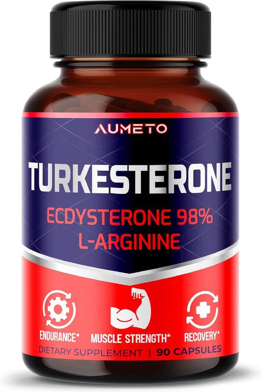 Turkesterone Supplement with L-Arginine, Tongkat Ali, Ginseng, Maca Root, Vitamin D3 - Energy, Endurance & Male Vitality Support - 90 Count