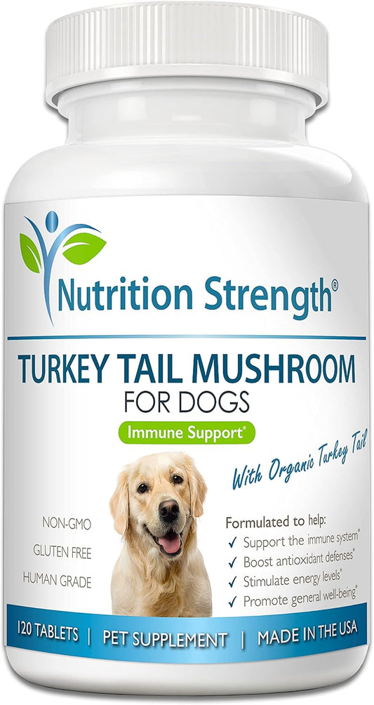 Turkey Tail Mushroom Supplement for Dogs: Immune Support, Gut Health, Antioxidants, Inflammation Relief, Energy Boost - 120 Chewable Tablets
