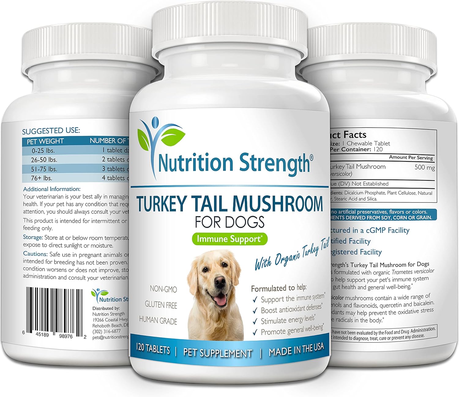 Turkey Tail Mushroom Supplement for Dogs: Immune Support, Gut Health, Antioxidants, Inflammation Relief, Energy Boost - 120 Chewable Tablets
