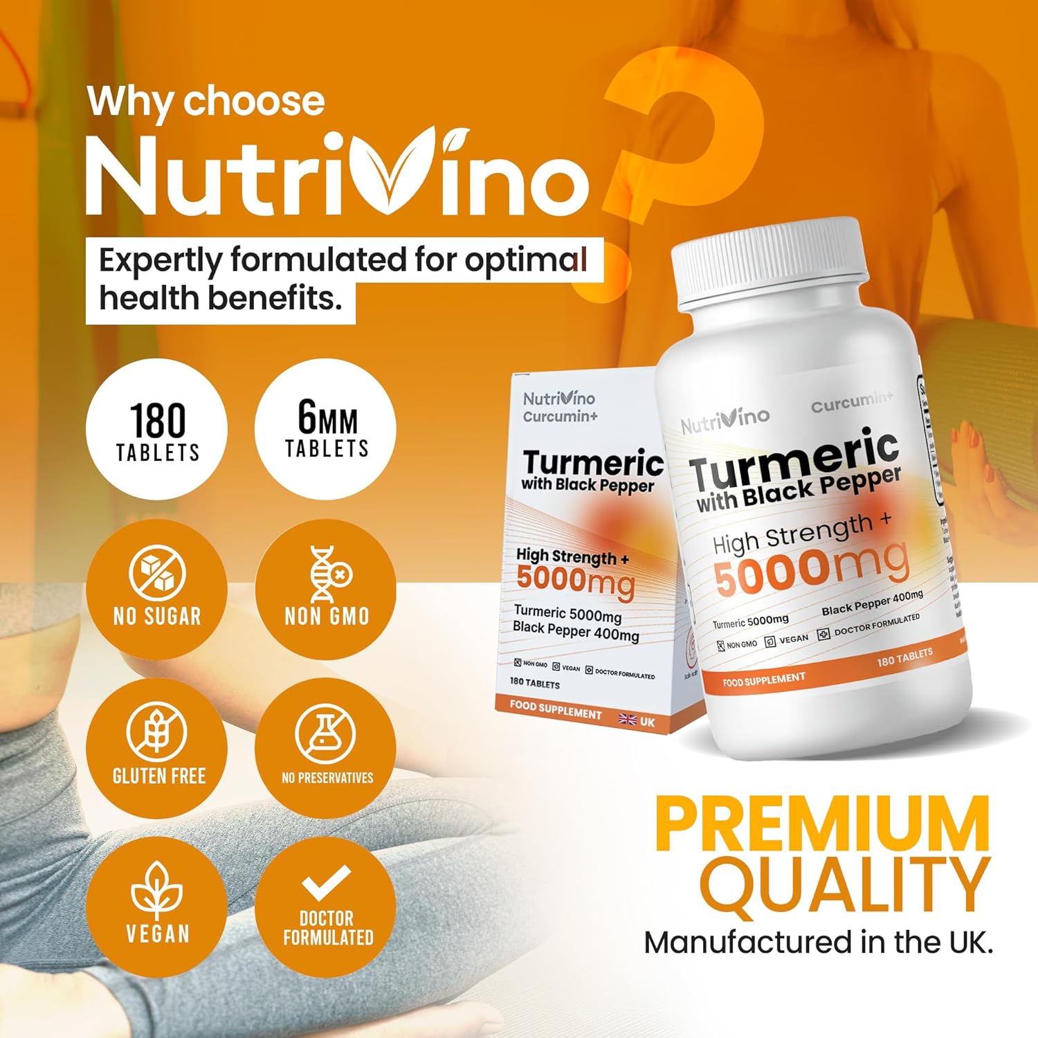 Turmeric and Black Pepper Tablets 5000mg | 95% Curcumin Extract | 180 Vegan Capsules | Men and Women's Supplements