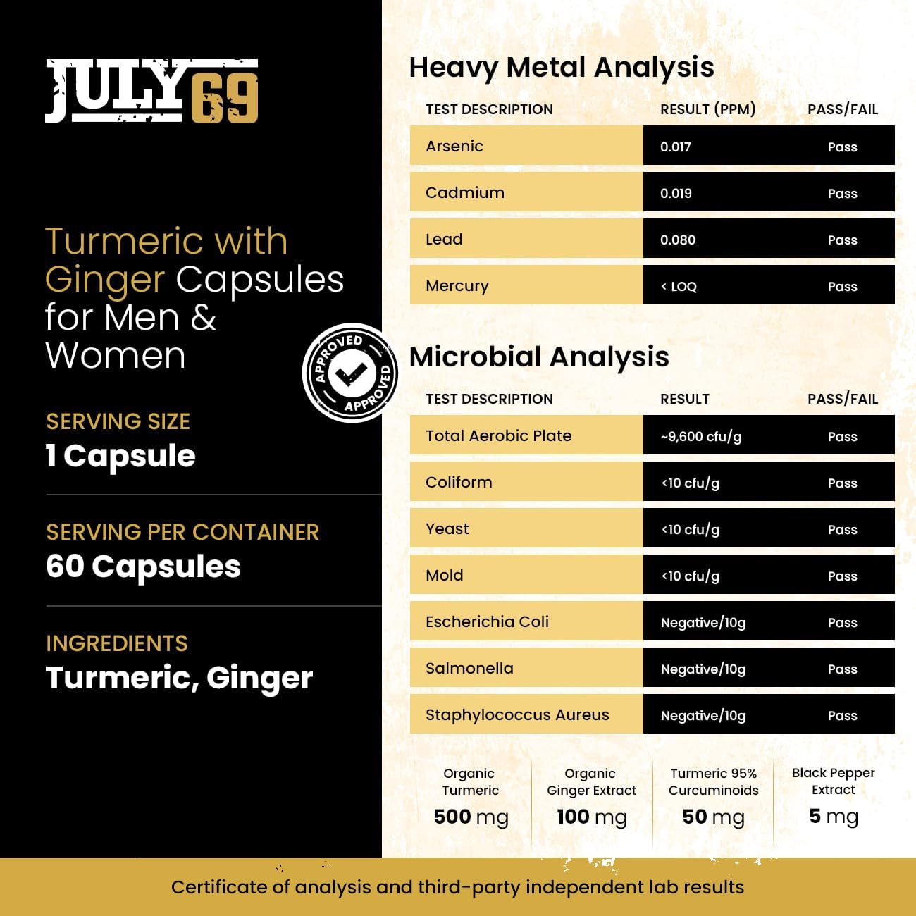 Turmeric and Ginger Capsules with BioPerine - Natural Dietary Supplement with 95% Curcuminoids - 60 Herbal Capsules for Wellness