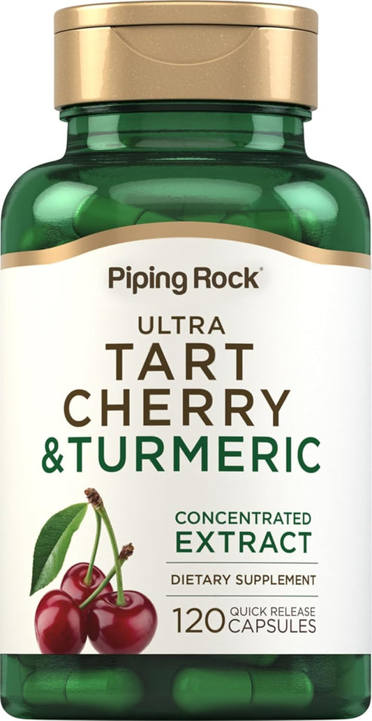 Turmeric and Tart Cherry Capsules with Black Pepper Extract - 120 Count | Vegetarian, Non-GMO, Gluten Free Supplement by Piping Rock