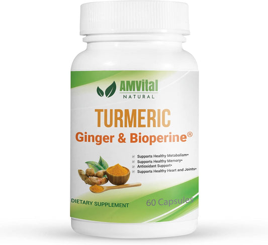 Turmeric Capsules with Ginger & BioPerine - Joint & Immune Support - 60 Capsules