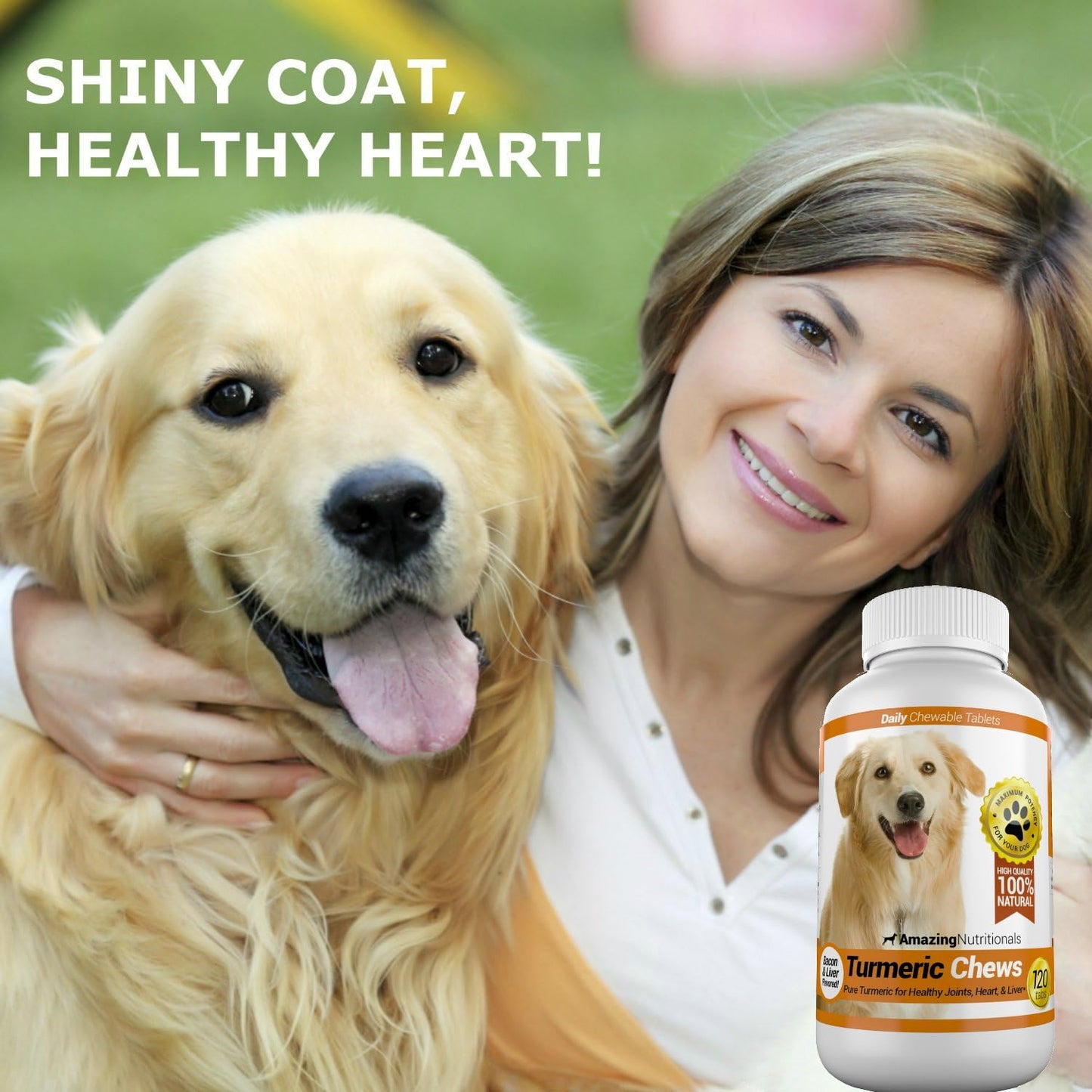 Turmeric Chews for Dogs - Natural Curcumin Pet Antioxidant, Relieves Joint Pain and Inflammation, 120 Treats