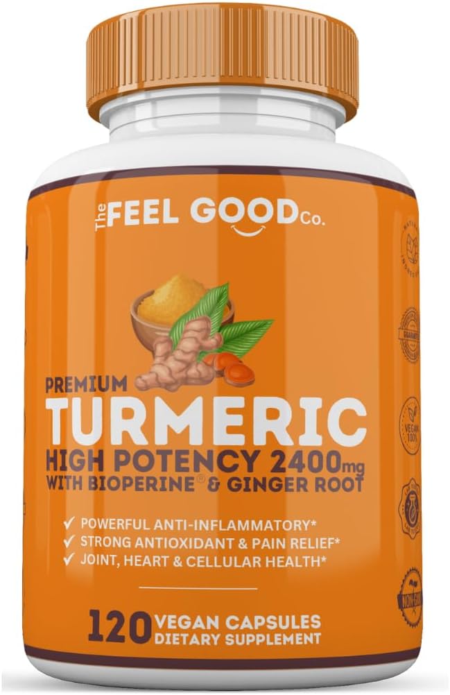 Turmeric Circumin 2400mg with BioPerine for Brain & Joint Support - 120 Vegan Capsules by The Feel Good Co.