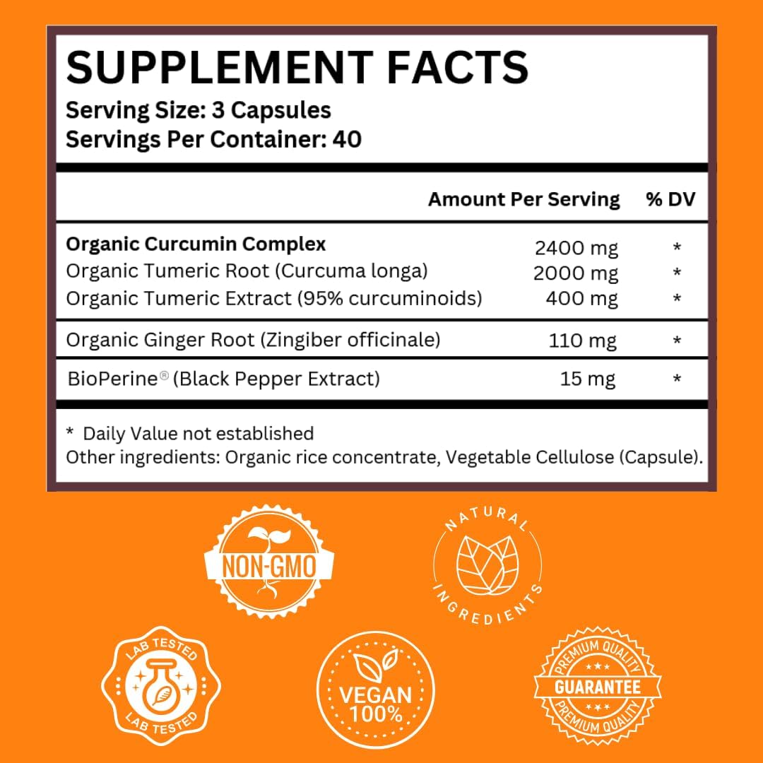 Turmeric Circumin 2400mg with BioPerine for Brain & Joint Support - 120 Vegan Capsules by The Feel Good Co.
