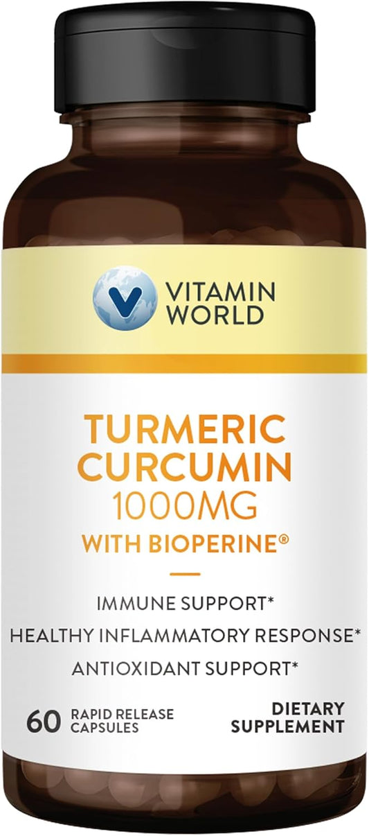 Turmeric Curcumin 1000mg with BioPerine Black Pepper Extract, 95% Curcuminoids, Antioxidant & Joint Support, Gluten-Free - 60 Capsules