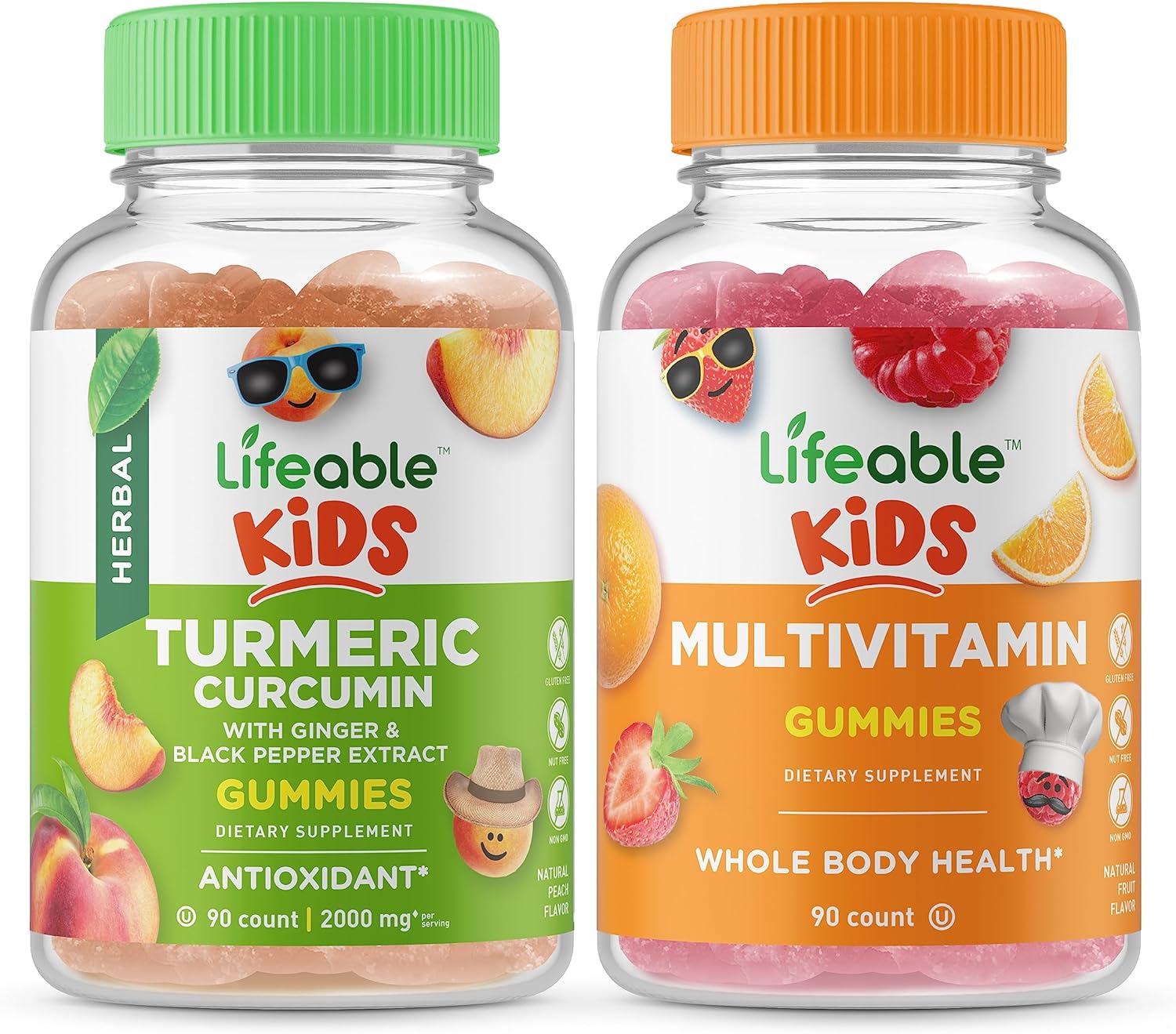 Turmeric Curcumin and Multivitamin Gummies Bundle for Kids - Gluten-Free and GMO-Free Chewable Supplements with Great Taste