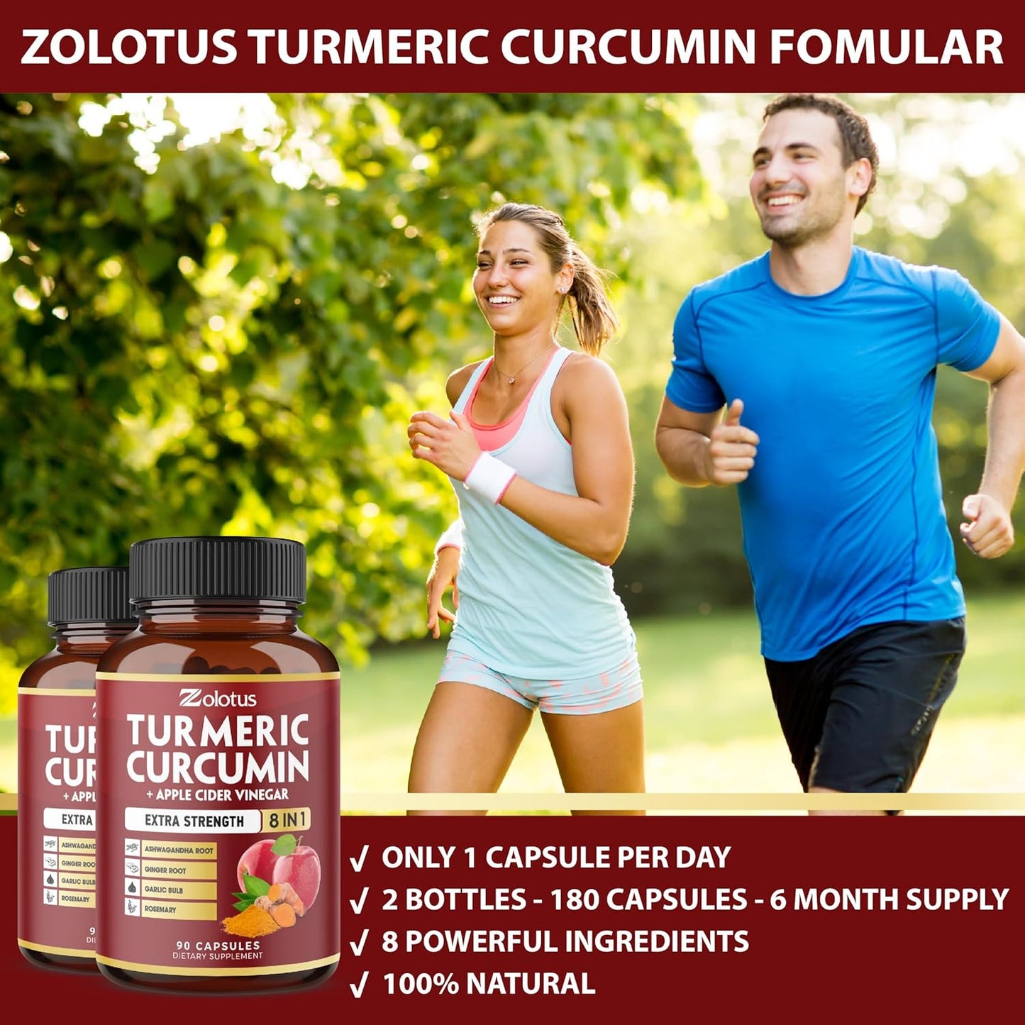 Turmeric Curcumin & Apple Cider Vinegar Capsules - 2 Packs, 90 Capsules Each, 6-Month Supply with Ashwagandha & Ginger - Joint Support & Absorption Boost - 95% Standardized Curcuminoids