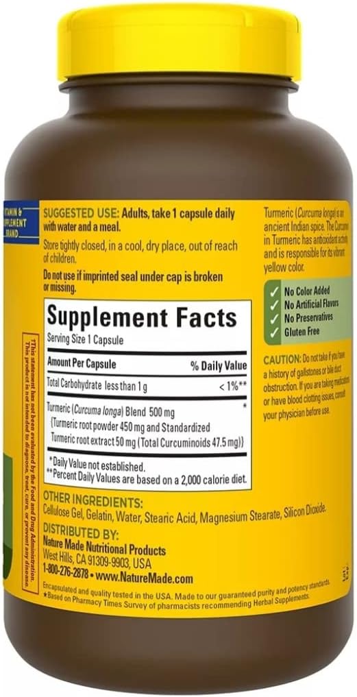 Turmeric Curcumin Capsules - 500mg Antioxidant Supplement 180 Count Value Size by Nature Made