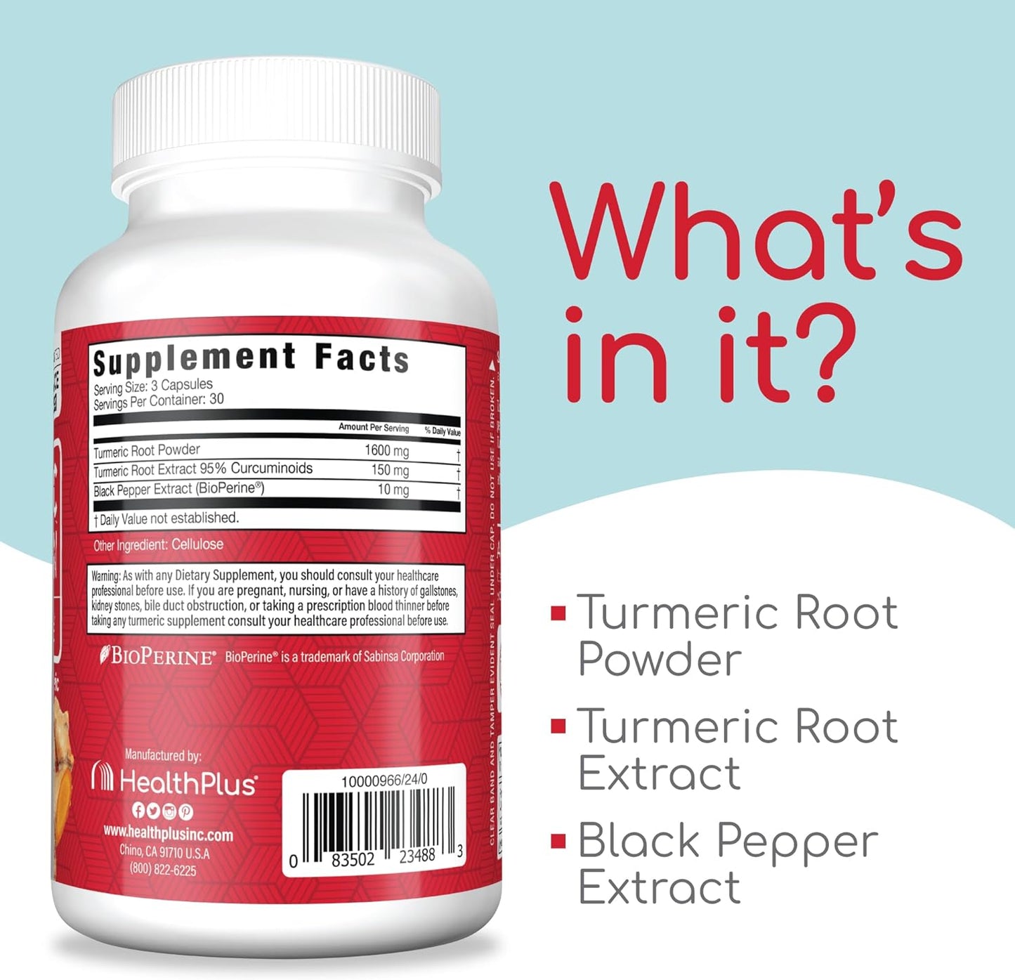Turmeric Curcumin Capsules for Enhanced Health, 90 Count, 30-Day Supply