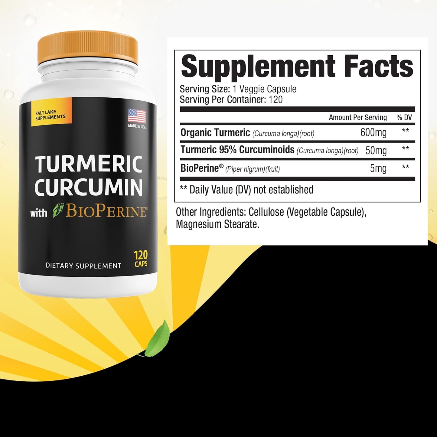 Turmeric Curcumin Capsules with BioPerine for Immunity Support - 95% Curcuminoids - 120 Count
