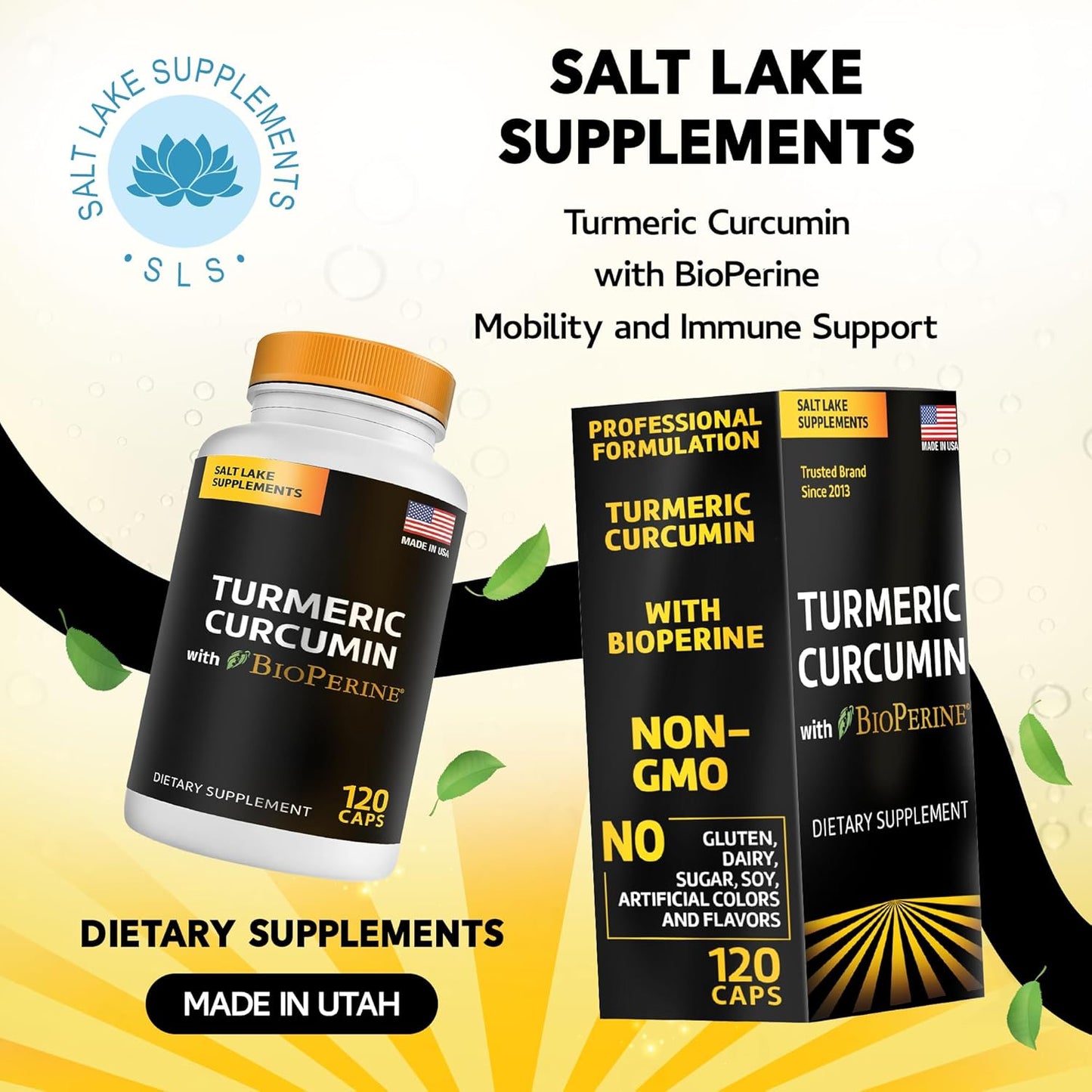 Turmeric Curcumin Capsules with BioPerine for Immunity Support - 95% Curcuminoids - 120 Count