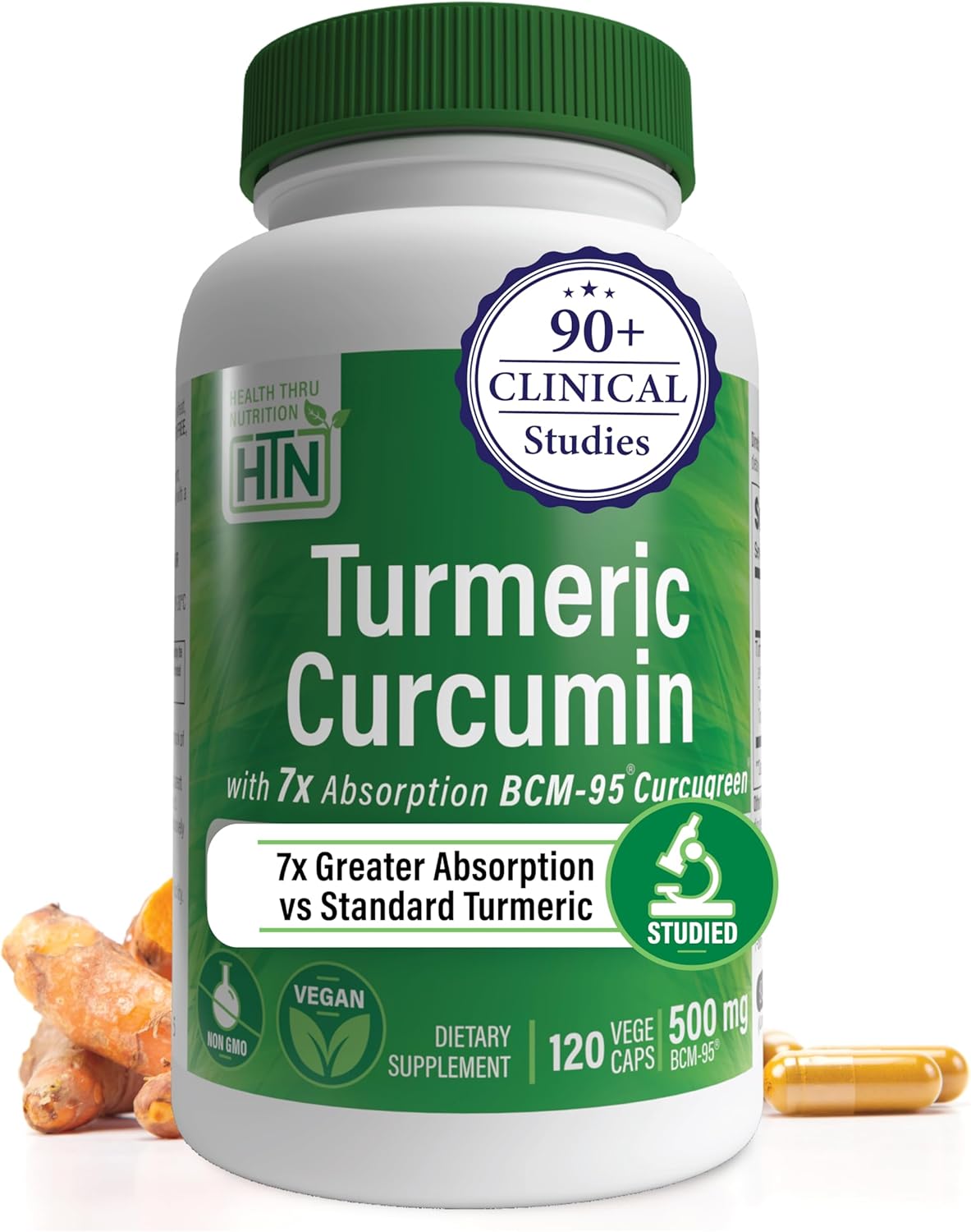 Turmeric Curcumin Complex 500mg with BCM-95 Curcugreen | Vegan Certified | Non-GMO & Hypoallergenic | Pack of 120