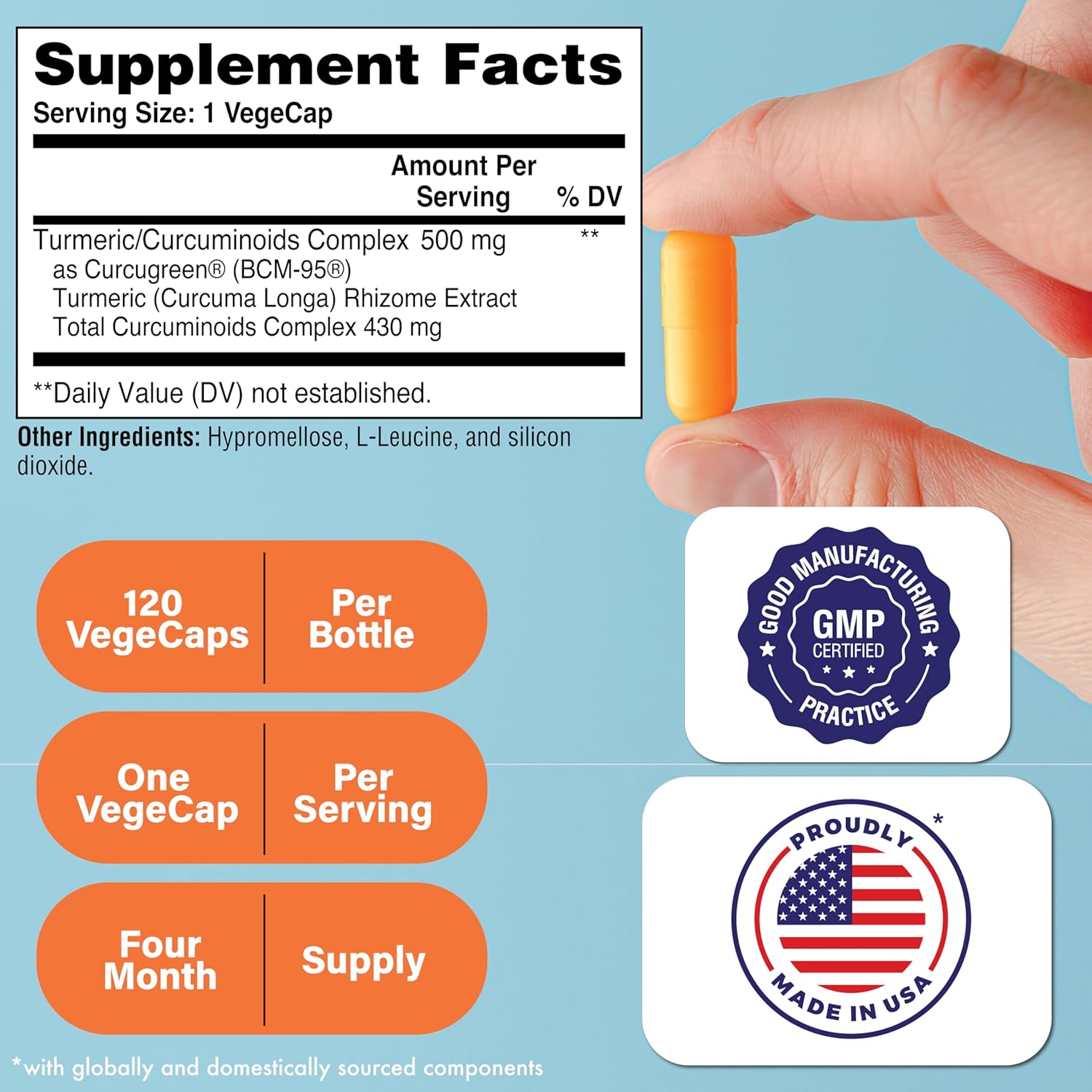 Turmeric Curcumin Complex 500mg with BCM-95 Curcugreen | Vegan Certified | Non-GMO & Hypoallergenic | Pack of 120