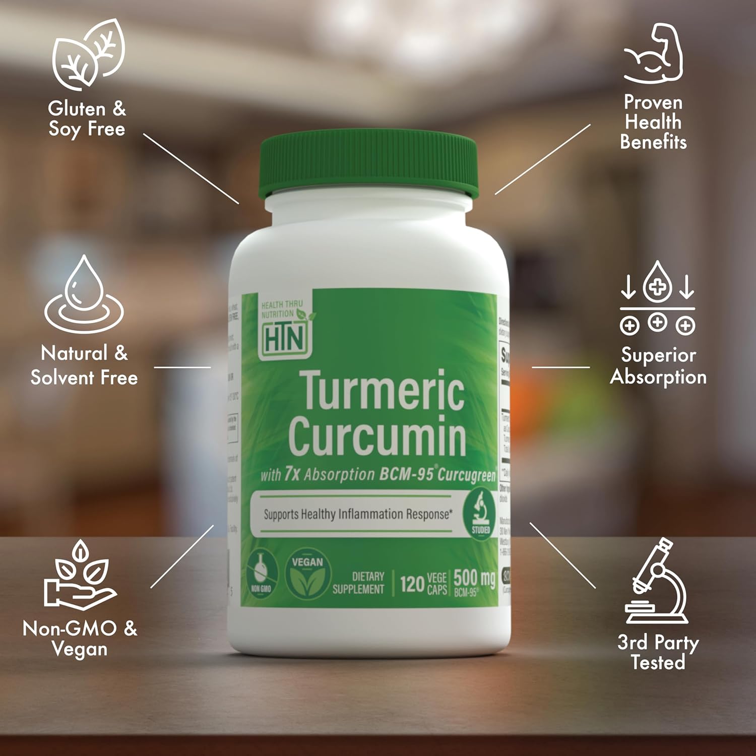 Turmeric Curcumin Complex 500mg with BCM-95 Curcugreen | Vegan Certified | Non-GMO & Hypoallergenic | Pack of 120