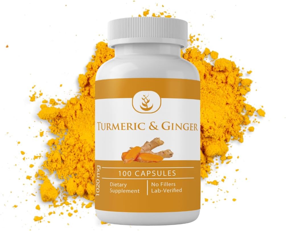 Turmeric Curcumin & Ginger Capsules - Pure Ingredients, No Additives, Lab Verified (100 Capsules)