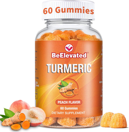 Turmeric Curcumin Gummies 2000mg 8:1 Extract with Black Pepper & Ginger - Joint Support Vegan Chewable Supplement - Peach Flavor