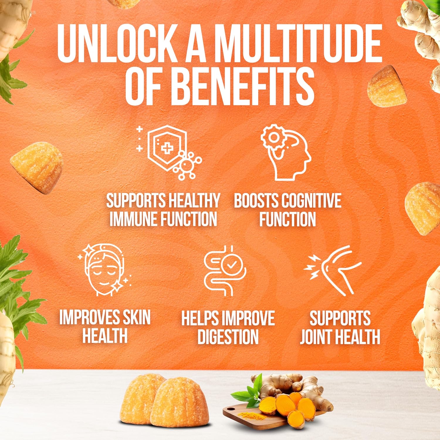 Turmeric Curcumin Gummies 2000mg 8:1 Extract with Black Pepper & Ginger - Joint Support Vegan Chewable Supplement - Peach Flavor