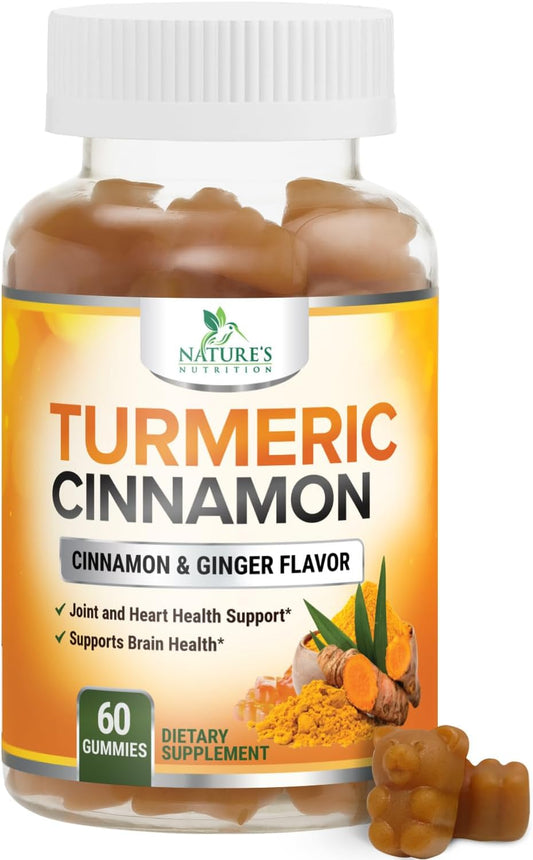 Turmeric Curcumin Gummies with Cinnamon, Ginger & Black Pepper Extract - Joint Support Supplement with 95% Curcuminoids - Vegan Non-GMO - 60 Gummies