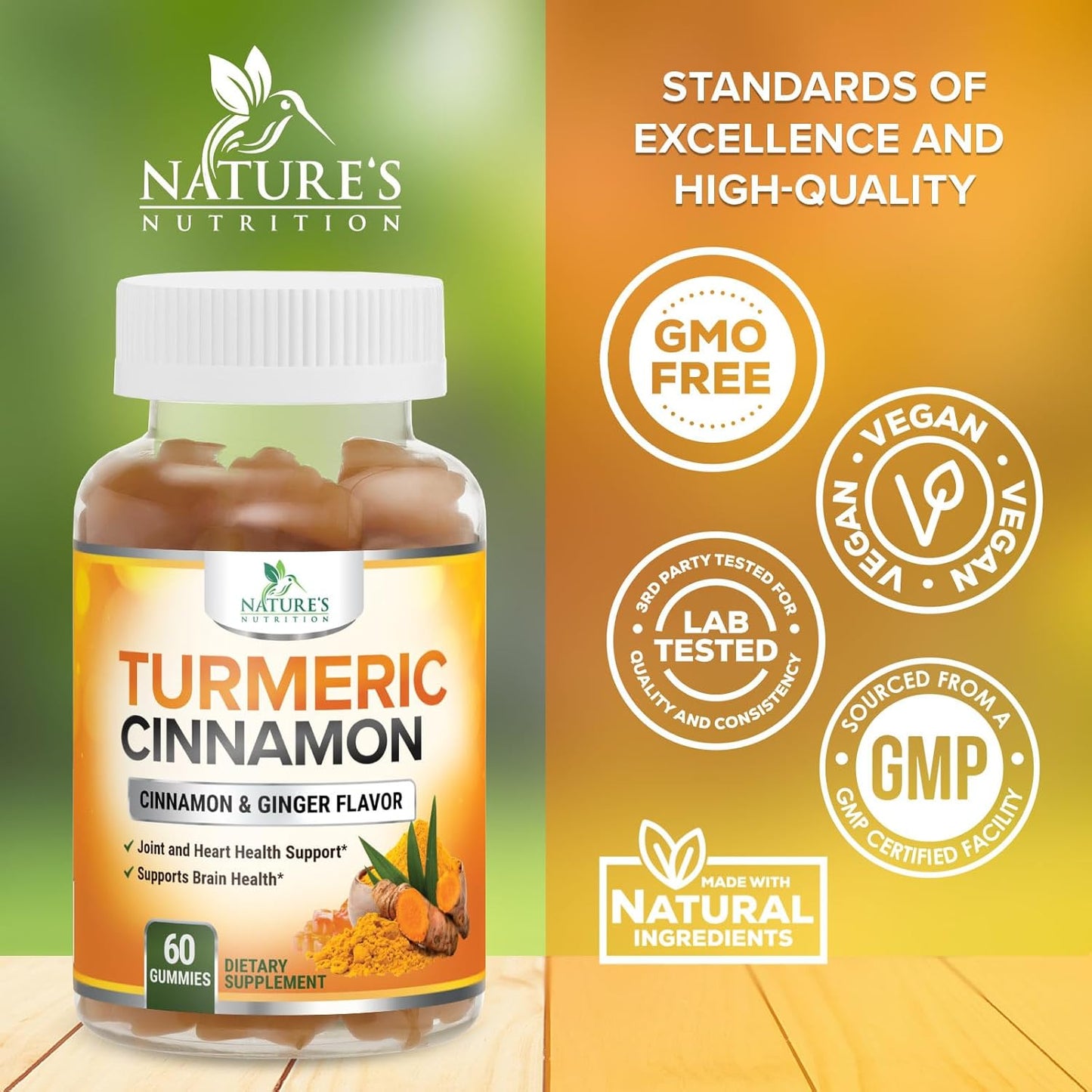 Turmeric Curcumin Gummies with Cinnamon, Ginger & Black Pepper Extract - Joint Support Supplement with 95% Curcuminoids - Vegan Non-GMO - 60 Gummies