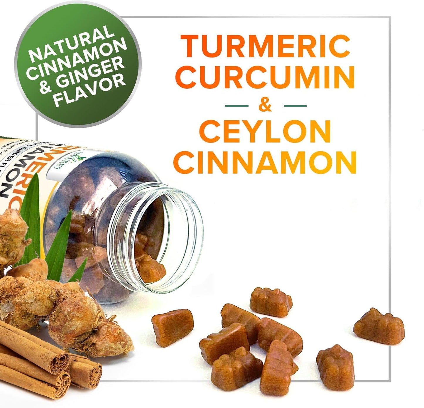 Turmeric Curcumin Gummies with Cinnamon, Ginger & Black Pepper Extract - Joint Support Supplement with 95% Curcuminoids - Vegan Non-GMO - 60 Gummies