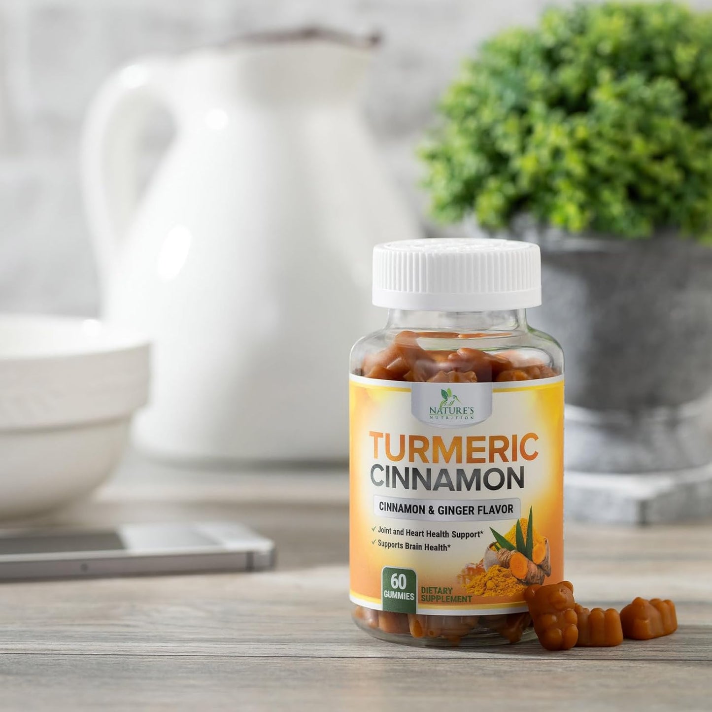 Turmeric Curcumin Gummies with Cinnamon, Ginger & Black Pepper Extract - Joint Support Supplement with 95% Curcuminoids - Vegan Non-GMO - 60 Gummies