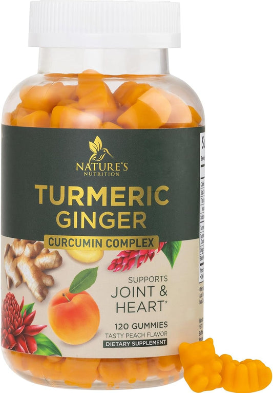 Turmeric Curcumin Gummies with Ginger and Black Pepper for Joint Support - 120 Count, Non-GMO, Gluten Free Turmeric Supplement by Nature's Nutrition