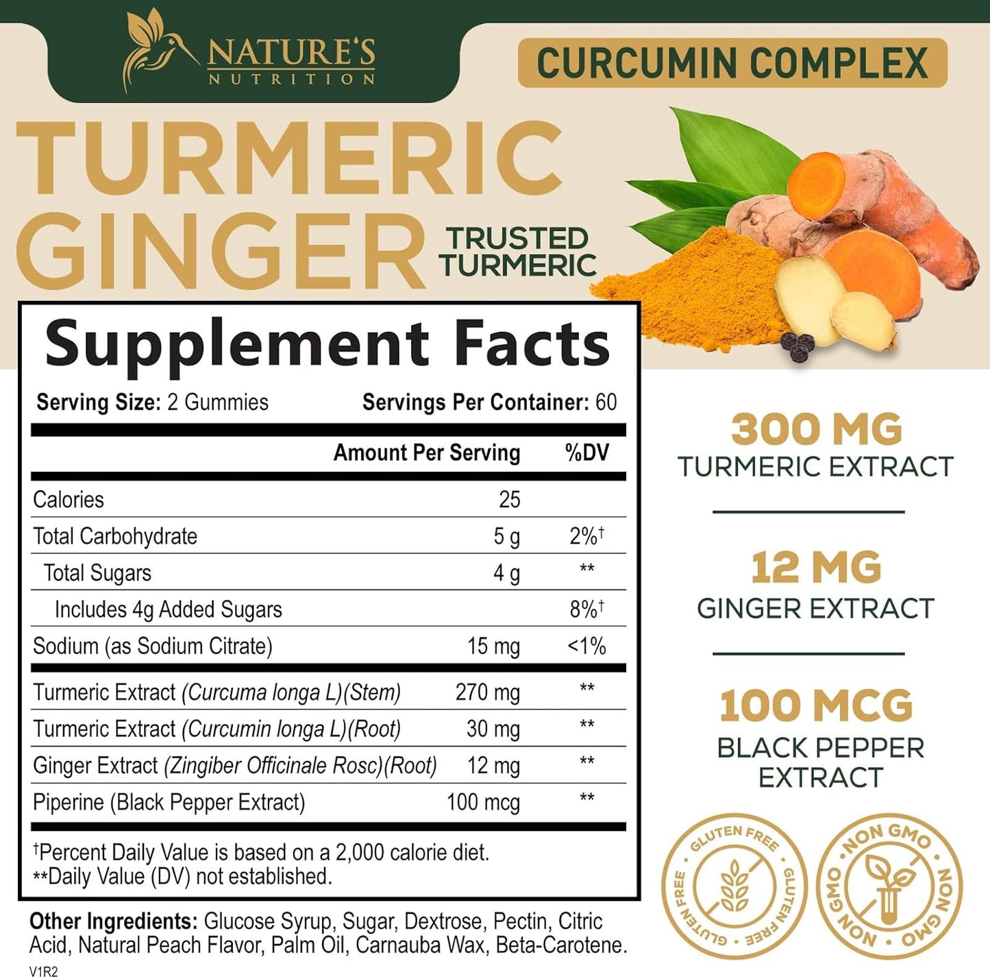 Turmeric Curcumin Gummies with Ginger and Black Pepper for Joint Support - 120 Count, Non-GMO, Gluten Free Turmeric Supplement by Nature's Nutrition