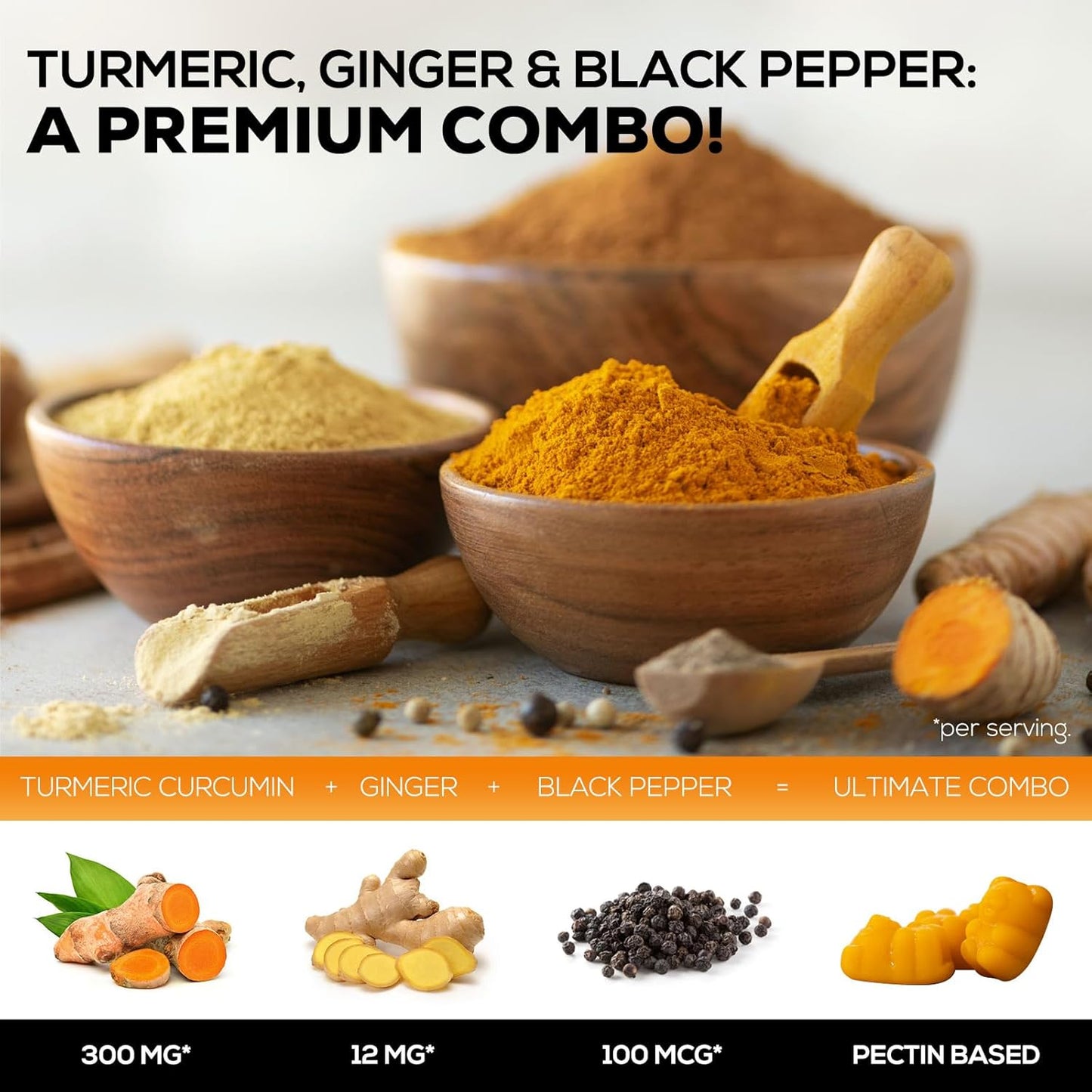 Turmeric Curcumin Gummies with Ginger and Black Pepper for Joint Support - 120 Count, Non-GMO, Gluten Free Turmeric Supplement by Nature's Nutrition