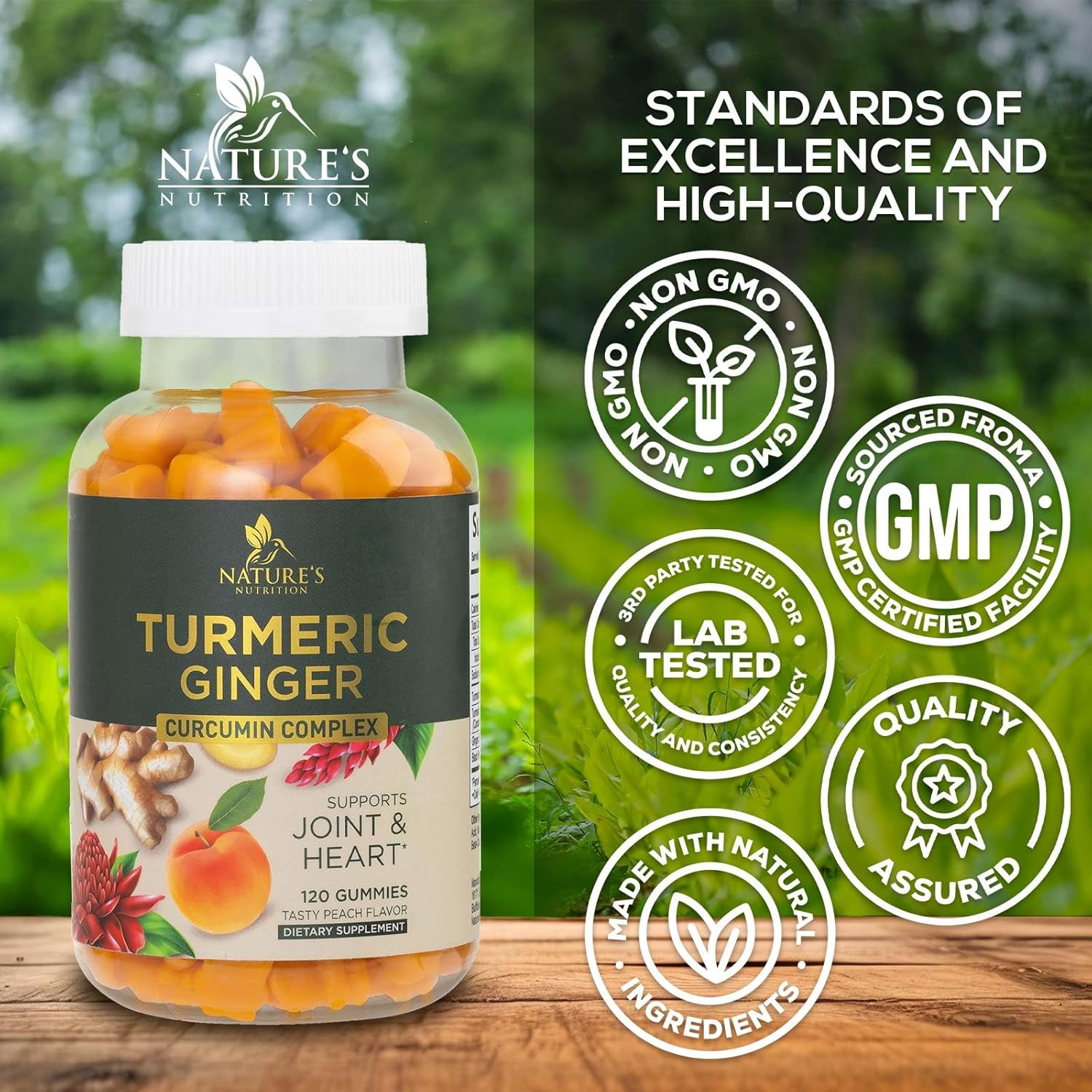 Turmeric Curcumin Gummies with Ginger and Black Pepper for Joint Support - 120 Count, Non-GMO, Gluten Free Turmeric Supplement by Nature's Nutrition