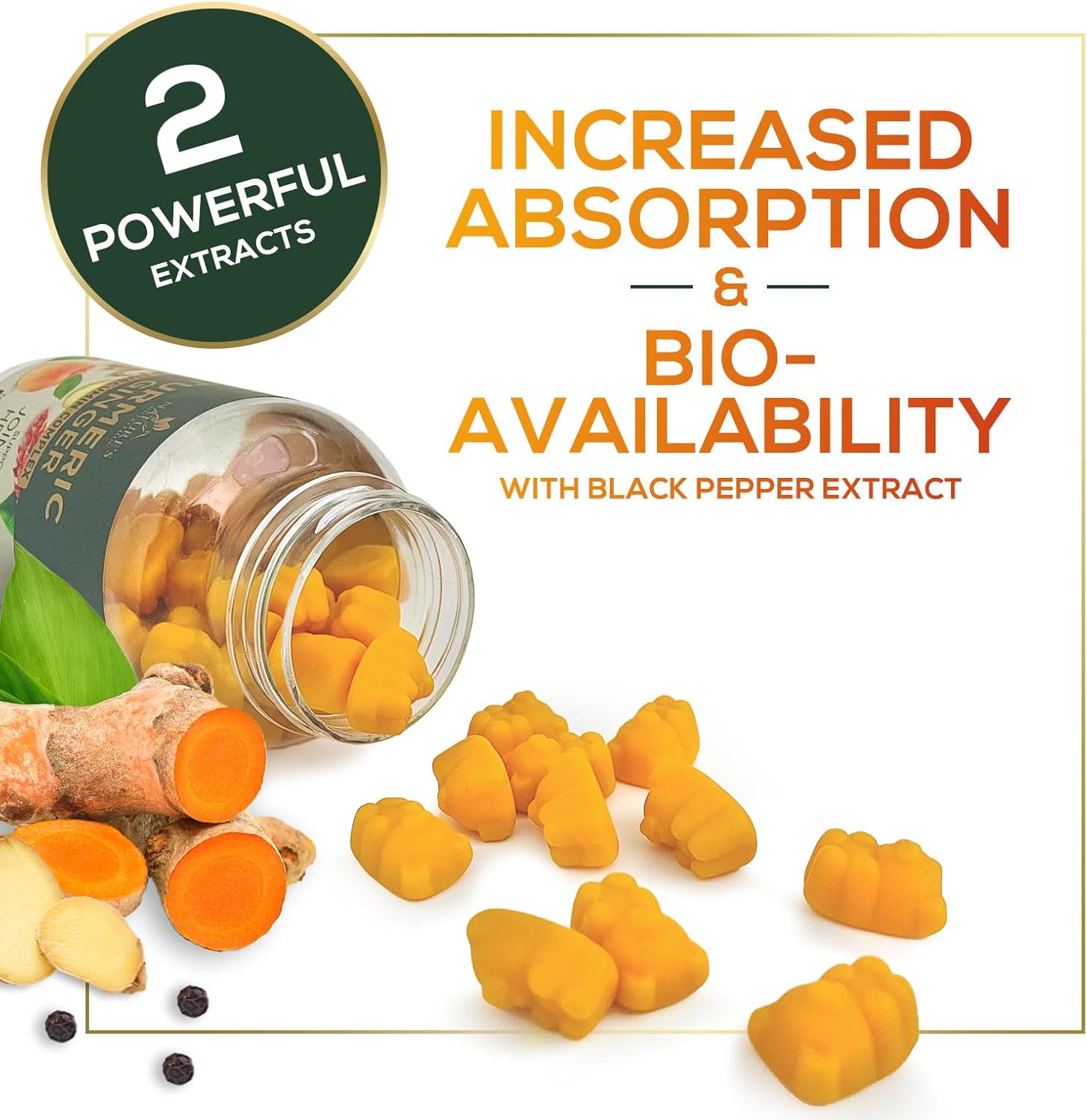 Turmeric Curcumin Gummies with Ginger and Black Pepper for Joint Support - 120 Count, Non-GMO, Gluten Free Turmeric Supplement by Nature's Nutrition