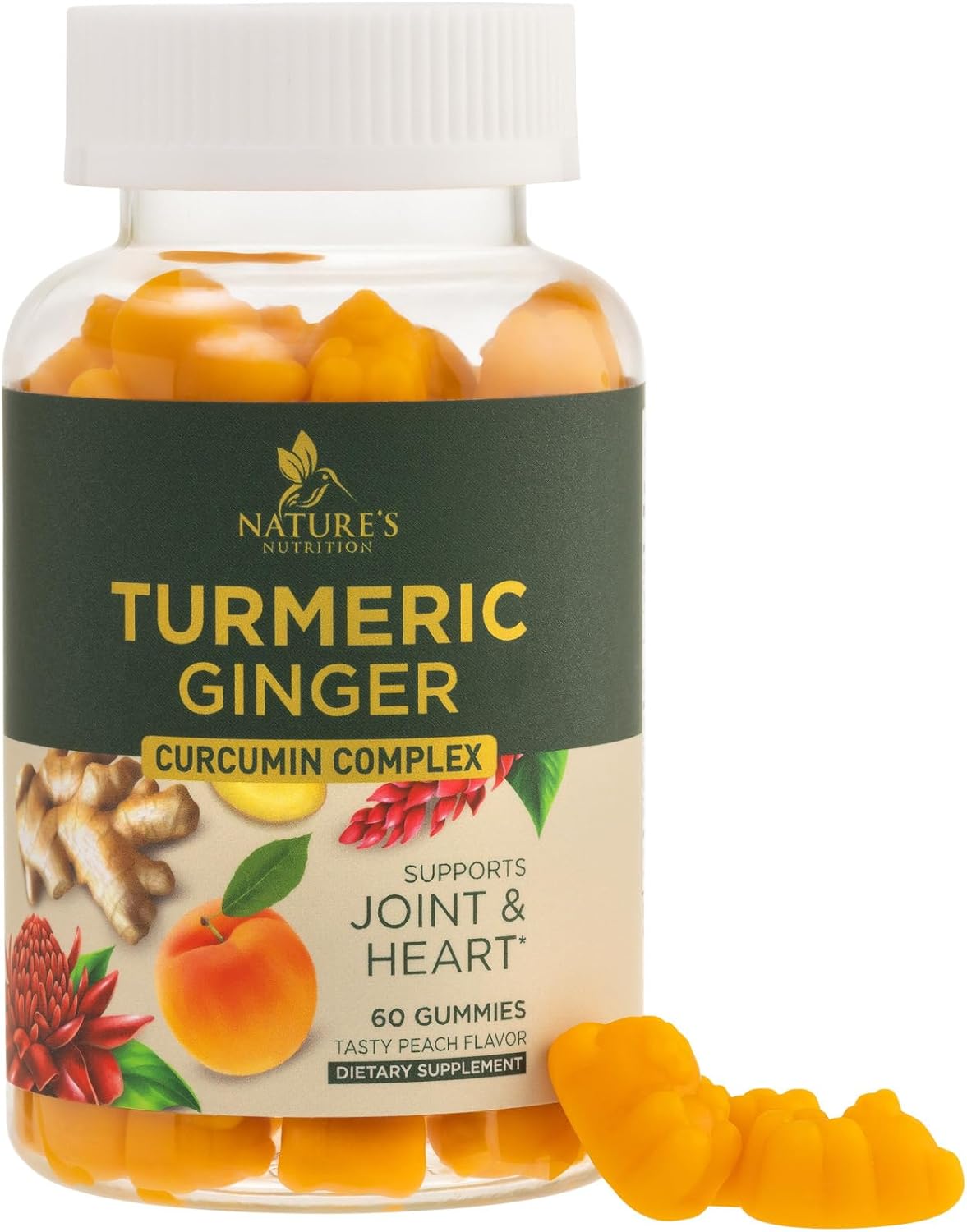 Turmeric Curcumin Gummies with Ginger & Black Pepper Extract - Joint Support, High Absorption - 60 Count, Non-GMO