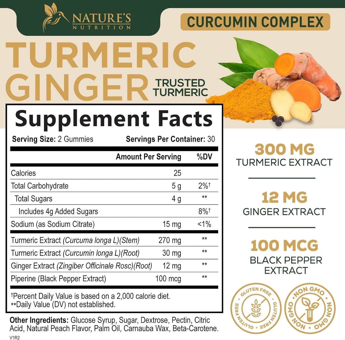 Turmeric Curcumin Gummies with Ginger & Black Pepper Extract - Joint Support, High Absorption - 60 Count, Non-GMO