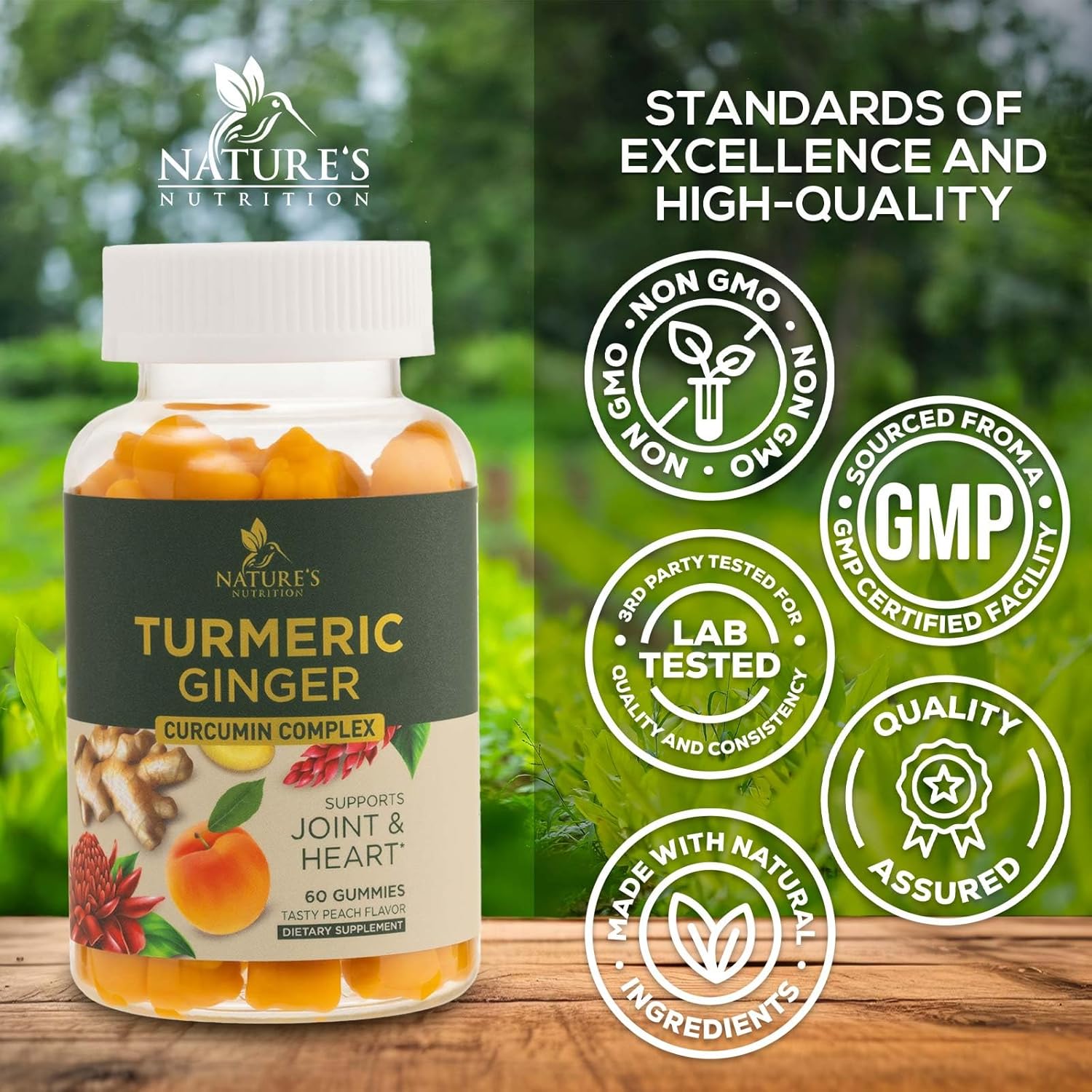 Turmeric Curcumin Gummies with Ginger & Black Pepper Extract - Joint Support, High Absorption - 60 Count, Non-GMO