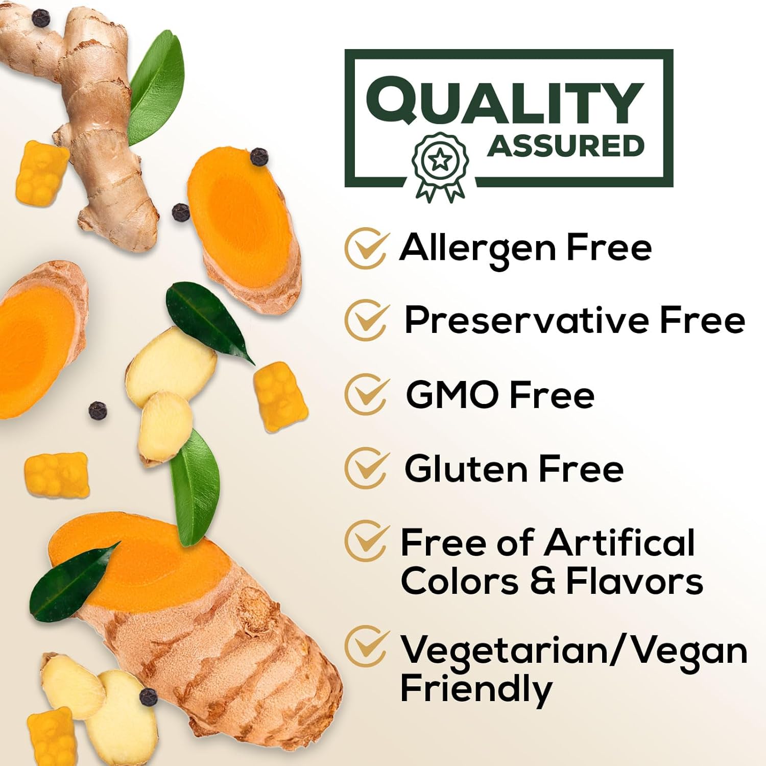 Turmeric Curcumin Gummies with Ginger & Black Pepper Extract - Joint Support, High Absorption - 60 Count, Non-GMO