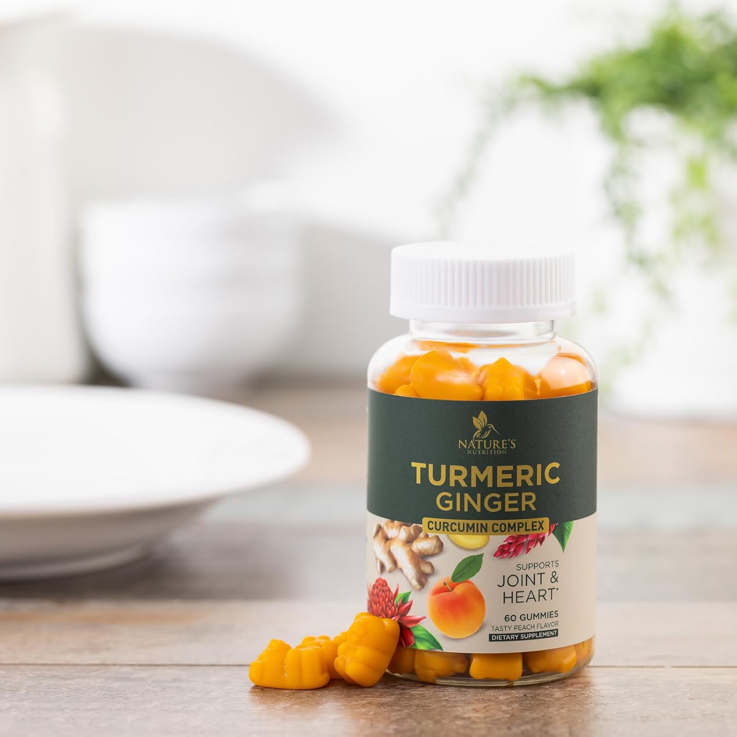 Turmeric Curcumin Gummies with Ginger & Black Pepper Extract - Joint Support, High Absorption - 60 Count, Non-GMO