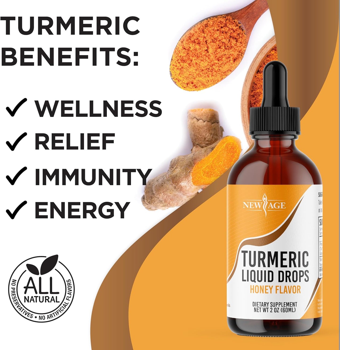 Turmeric Curcumin Liquid Drops - 95% Standardized Curcuminoids for Joint Support - Non-GMO, Gluten Free - 4 Fl Oz (2 Pack)
