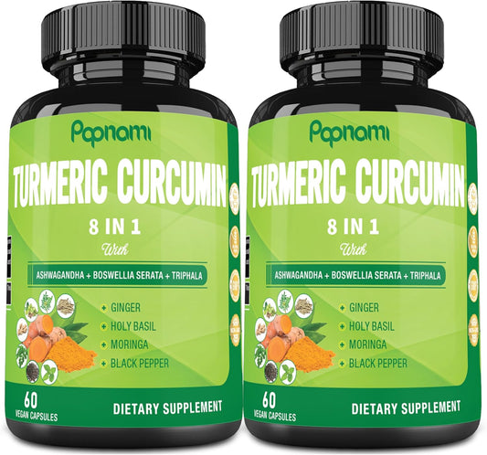 Turmeric Curcumin Supplement 2 Pack - 60 Capsules Each - Immune, Joint, Digestive Support - Ashwagandha, Triphala, Moringa