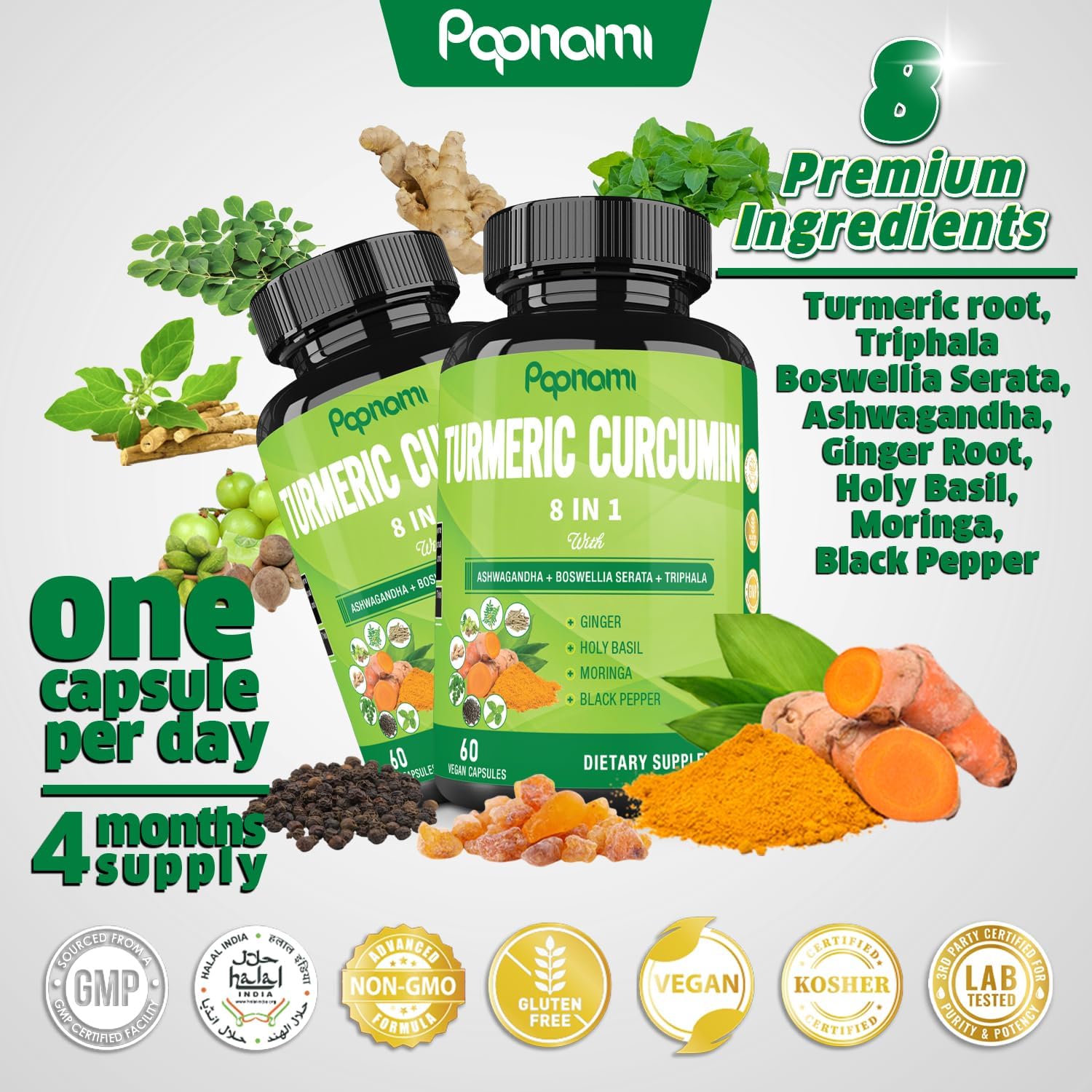 Turmeric Curcumin Supplement 2 Pack - 60 Capsules Each - Immune, Joint, Digestive Support - Ashwagandha, Triphala, Moringa
