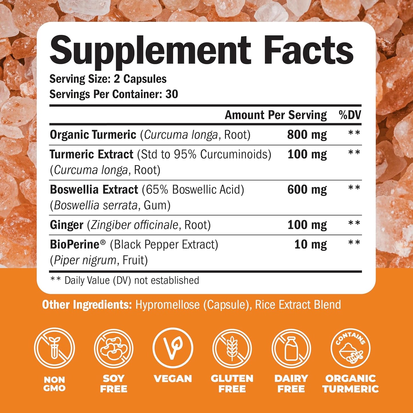 Turmeric Curcumin Supplement with Boswellia Extract and Black Pepper - Organic Turmeric Capsules with Ginger Root - 60 Count