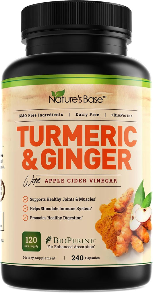 Turmeric Curcumin Supplement with Ginger, Apple Cider Vinegar, BioPerine - 95% Curcuminoids - 240 Capsules