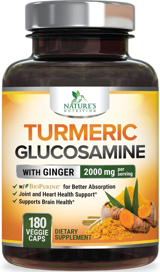 Turmeric Curcumin Supplement with Glucosamine, Chondroitin, Ginger, BioPerine - 2000mg, 95% Curcuminoids - Joint Support - 180 Capsules - Non-GMO - USA Made