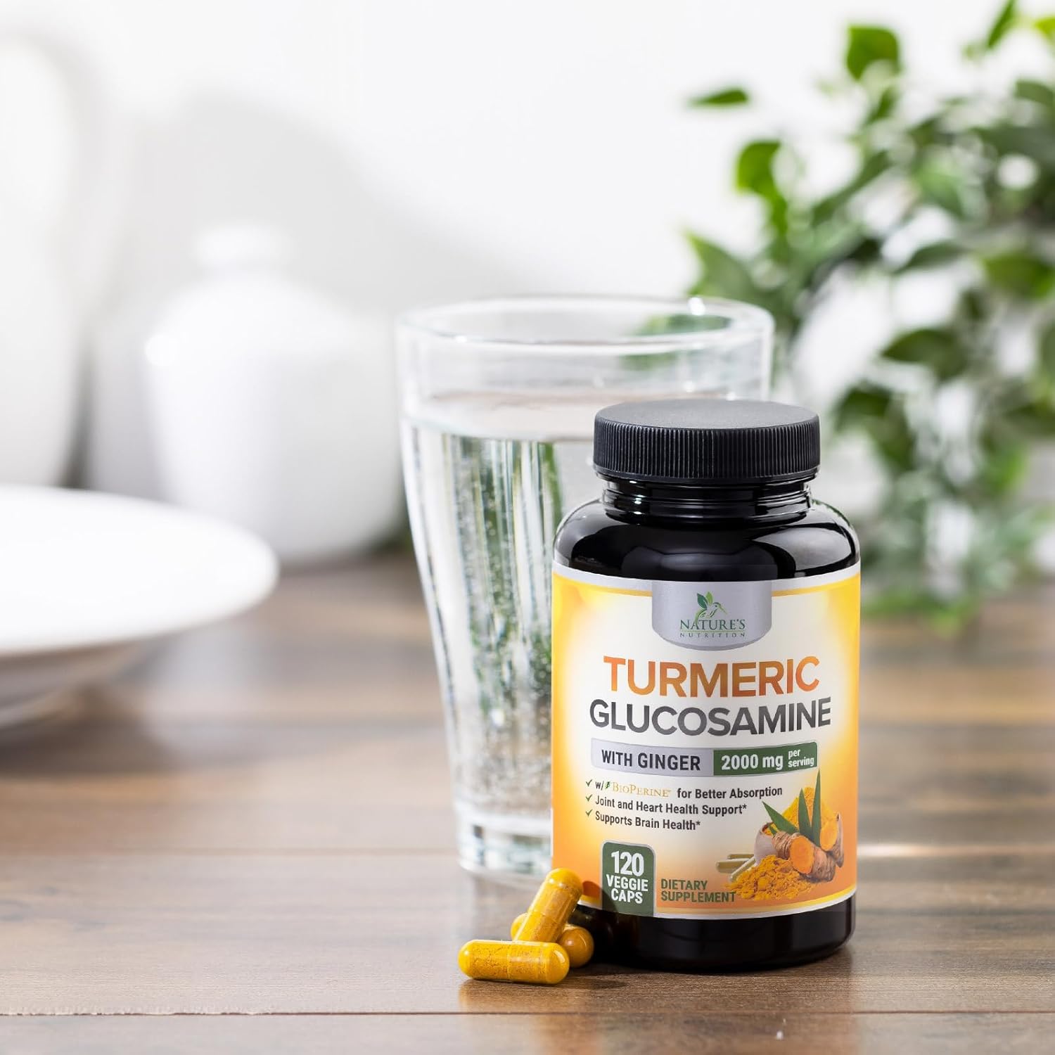 Turmeric Curcumin Supplement with Glucosamine, Chondroitin, Ginger - 95% Curcuminoids, 2000mg, BioPerine Black Pepper - Joint Support - 120 Capsules - Non-GMO - USA Bottled