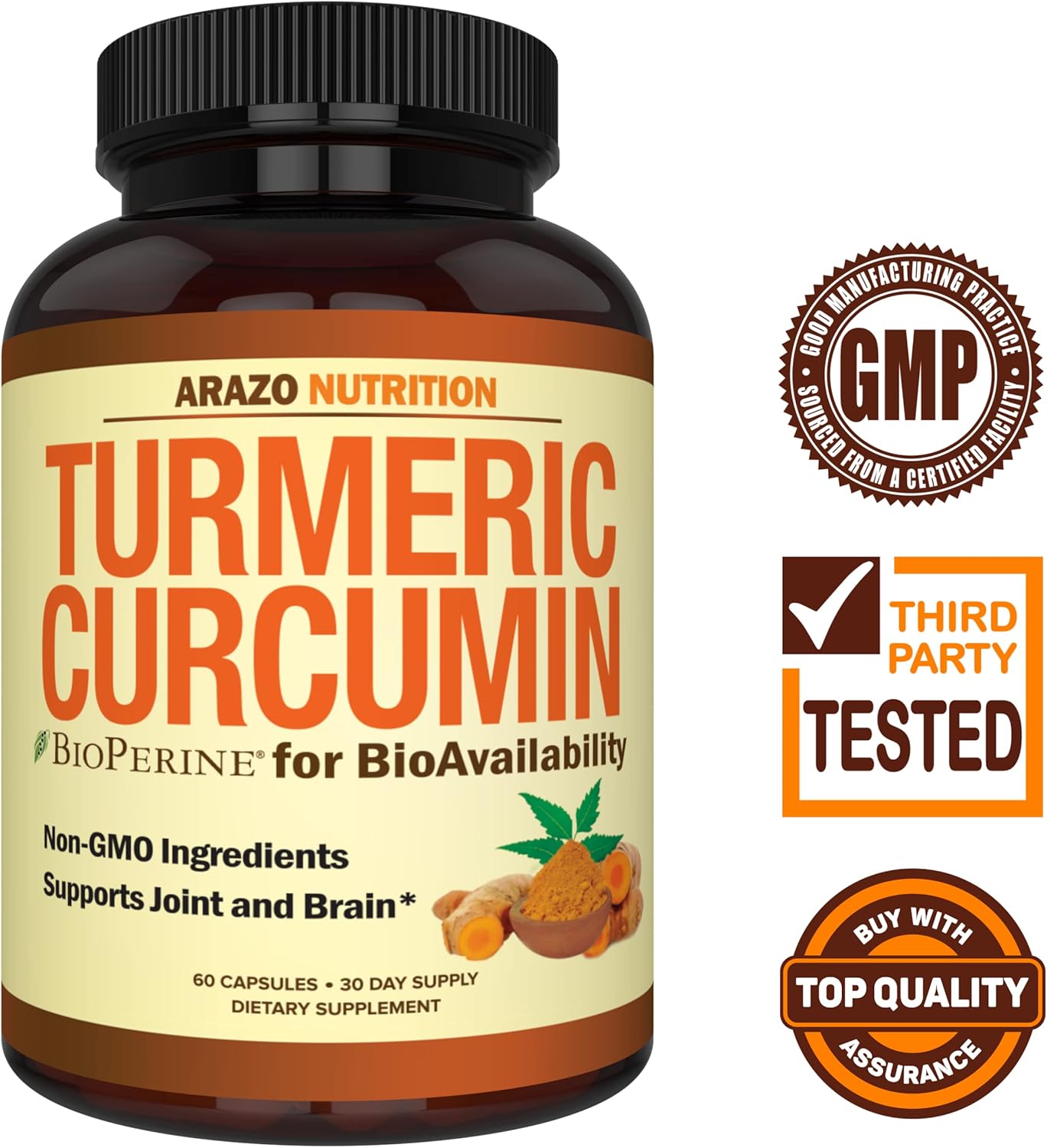 Turmeric Curcumin with BioPerine 1300mg & Black Pepper - Joint Support Herbal Capsules by Arazo Nutrition