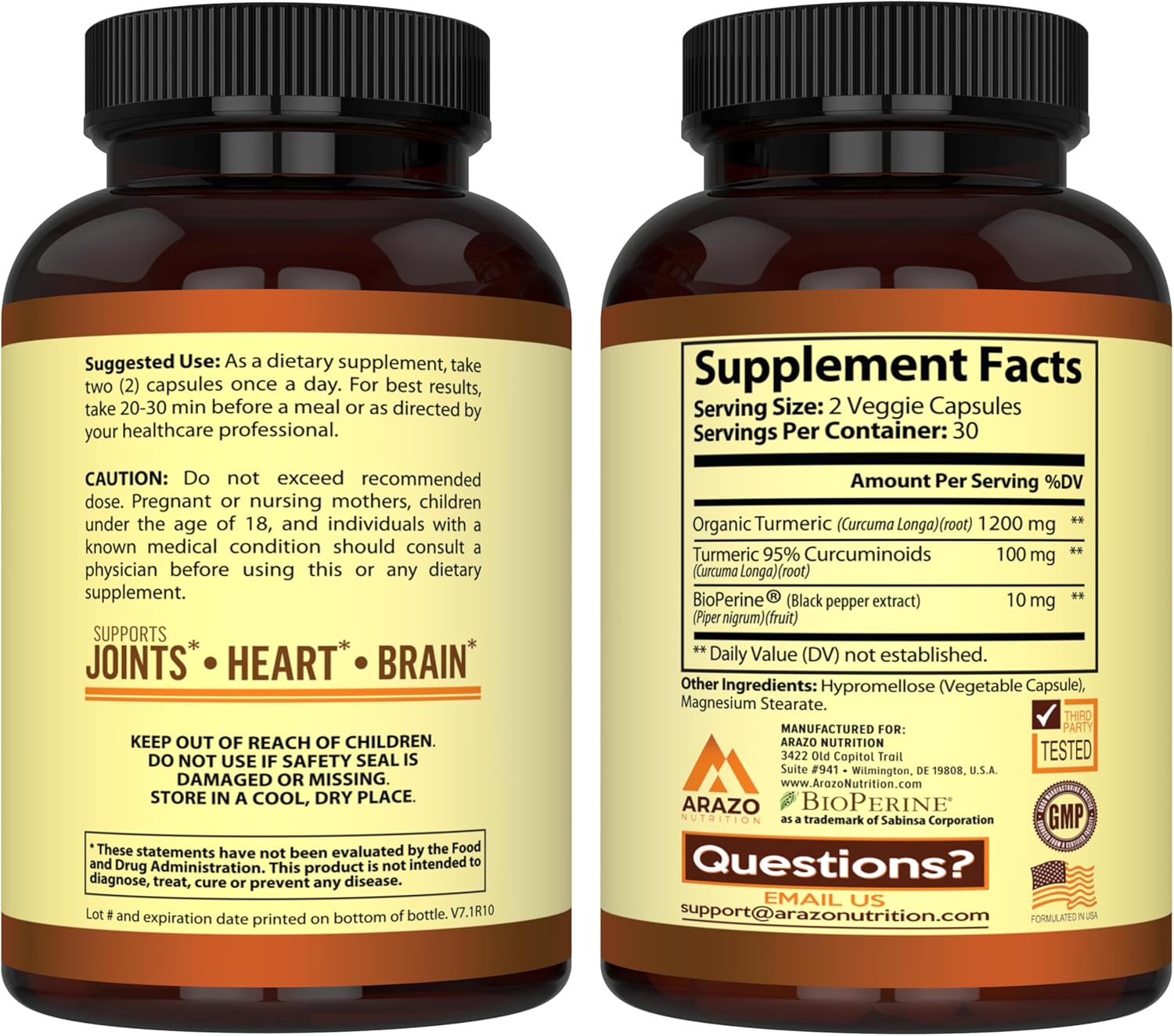 Turmeric Curcumin with BioPerine 1300mg & Black Pepper - Joint Support Herbal Capsules by Arazo Nutrition