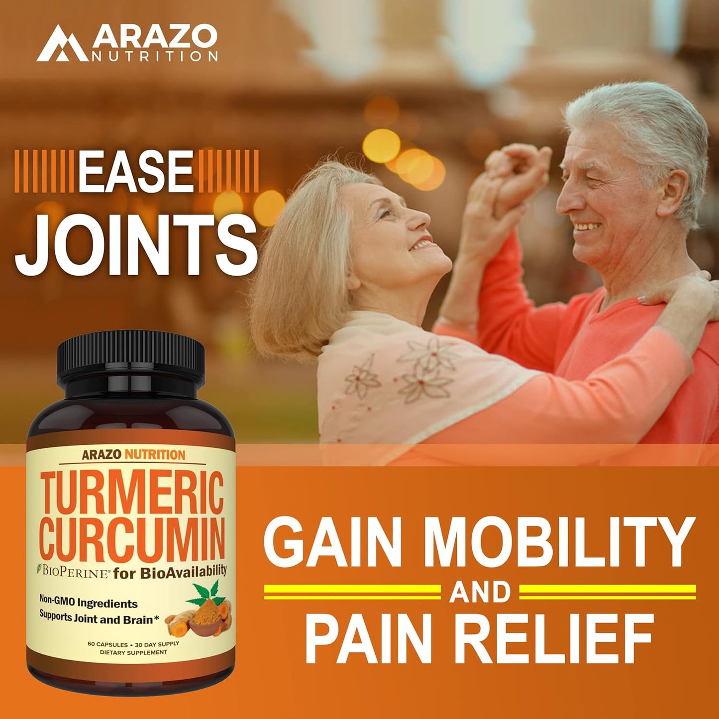Turmeric Curcumin with BioPerine 1300mg & Black Pepper - Joint Support Herbal Capsules by Arazo Nutrition