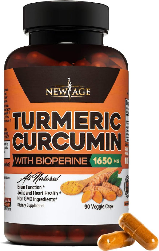Turmeric Curcumin with Bioperine Capsules - Enhanced Joint Support with 95% Standardized Curcuminoids - Non-GMO, Gluten Free (90 Count)