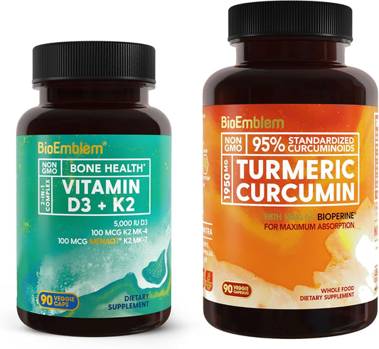 Turmeric Curcumin with Vitamin D3 and K2 by BioEmblem - Powerful Antioxidant and Bone Health Support