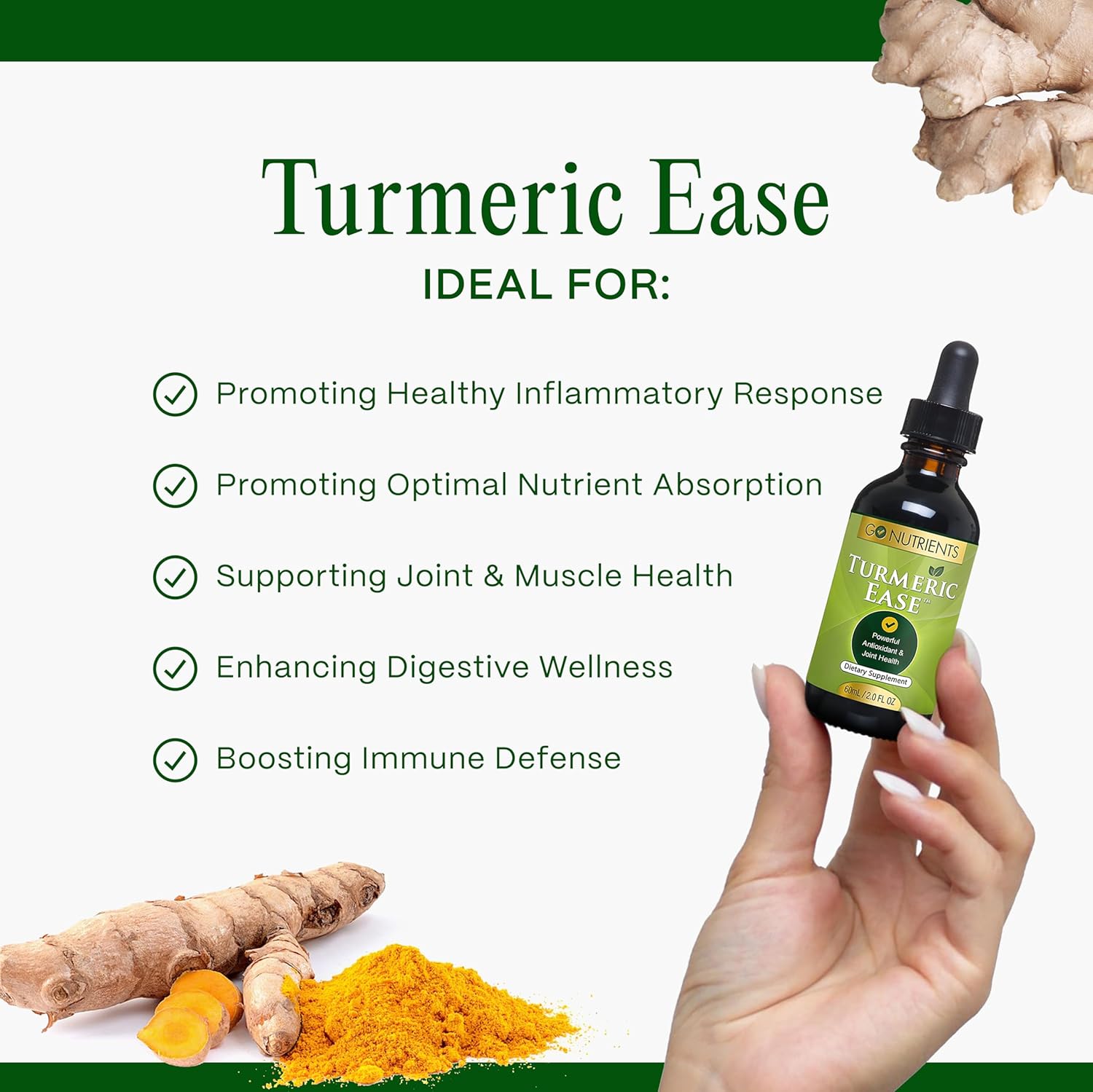 Turmeric Ease Liquid Drops with Black Pepper for Joint Support - 2.0 oz | 48 Servings